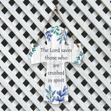 The Lord saves those who are crushed in spirit Cross Hanging Sign | Rustic Twine | Inspiring Religious Bible Decor