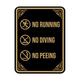 Signs ByLITA Portrait Round No Running, No Diving, No Peeing Door or Wall Sign | Easy Installation | Elegant Design | Pool Safety