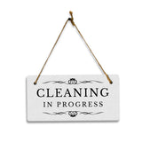 Cleaning In Progress 5" x 10" Hanging Wall or Door Sign | Rustic Twine | Stylish Business or Office Signage