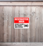 Classic Framed Plus Restricted Area Security Alarm Will Sound If Door Is Opened Door or Wall Sign | Safety Signage