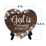 God Is Always On Time Heart Shape Table Sign (6 x 5.4") | God's Grace Home Decoration