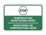 Classic Framed Plus Stop! Temperature Monitoring Here Wall or Door Sign | Bilingual Spanish and English Workplace Safety Signage