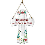 Be strong and courageous Cross Hanging Sign | Rustic Twine | Inspiring Religious Bible Decor