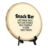 Hospitality & Fun Rustic Wood Discs – Natural Bark-Edge with a Sleek Black Acrylic Easel - For Counters, Doors & Walls