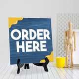 Order Here 5"x 5" Square Table Sign With Acrylic Easel | Restaurant & Cafe Décor