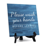 Signs ByLITA Please Wash Your Hands, Before Leaving, Wood Color, Square Table Sign (5" x 5”)