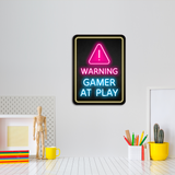 Portrait Round Plus Warning: Gamer at Play Wall or Door Sign | Easy Installation | Gaming | Home Decor