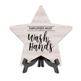 Sign ByLITA Employees Must Wash Hands, Wood Color Star Table Sign (6"x5")
