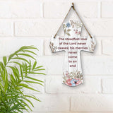 The steadfast love of the Lord never ceases; his mercies never come to an end Cross Hanging Sign | Rustic Twine | Inspiring Religious Bible Decor