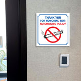 Square Plus Thank You For Honoring Our No Smoking Policy Door or Wall Sign | Workplace Cleaning Signage