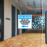 Square Plus Por Favor Deje Los Paquetes En La Entrada Trasera Left Arrow Wall or Door Sign | Spanish | Health & Safety Warehouse Business Signage