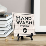 Signs ByLITA Hand Wash Station, Wood Color, Square Table Sign (5" x 5”)
