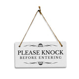 Please Knock Before Entering 5" x 10" Hanging Wall or Door Sign | Rustic Twine | Stylish Business or Office Signage