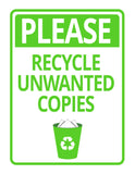Portrait Round Plus Please Recycle Unwanted Copies Door or Wall Sign | Office Housekeeping Signage