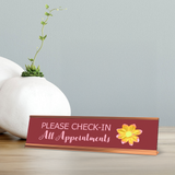 Please Check-In All Appointments, Flower Gold Frame Desk Sign (2 x 8")