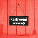 Restrooms Right Arrow 5x10 Hanging Plus Wall or Door Sign | Bathroom Decor