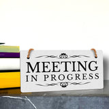 Meeting In Progress 5" x 10" Hanging Wall or Door Sign | Rustic Twine | Stylish Business or Office Signage