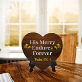 His Mercy Endures Forever Psalm 136:1 Heart Table Sign with Acrylic Stand (6x5") | Religious Home Decor