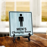 Men's Changing Room 5"x 5" Square Table Sign With Acrylic Easel | Restrooms Decor