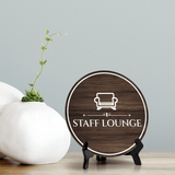 Staff Lounge Circle Table Sign with Acrylic Stand (5x5") | Business Workplace Staff Break Room Sign