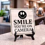 Smile You're On Camera 5"x 5" Square Table Sign With Acrylic Easel|Home & Office Decor|Multipack