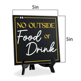 No Outside Food or Drink 5"x 5" Square Table Sign With Acrylic Easel | Restaurant & Cafe Decor