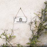 Parish Hall 5x10 Hanging Plus Wall or Door Sign | Religious Rustic Wood Sign