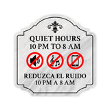 Heritage Plus Quiet Hours 10 pm To 8 am Reduzca el Ruido 10 pm a 8 am Wall or Door Sign | Bilingual Signage