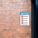 Portrait Round Plus Notice No Firearms No Knives No Drugs No Alcohol Allowed On This Property Wall or Door Sign | Safety Signage