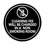 Circle Cleaning Fee Will Be Charged In A Non Smoking Room Wall or Door Sign
