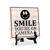 Smile You're On Camera 5"x 5" Square Table Sign With Acrylic Easel|Home & Office Decor|Multipack