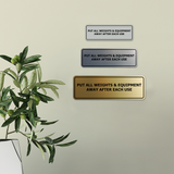 Signs ByLITA Standard Put All Weights & Equipment Away After Each Use Door or Wall Sign Durable ABS Plastic | Laser Engraved | Easy Installation | Elegant Design