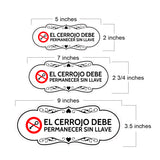 Designer Plus El cerrojo Debe Permanecer Sin Llave Wall or Door Sign | Spanish | Home Office Business Warning