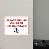 Classic Framed Plus Please Ensure Children Use Handrails Door or Wall Sign | Child Safety Business Signs