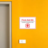 Classic Framed Plus First Aid Kit Located at Reception Desk Door or Wall Sign | Workplace Safety & First Aid