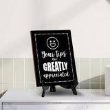 Signs ByLITA Your Tips Are Greatly Appreciated (Smiley vector) Table Sign with Acrylic Stand (6x8“)