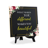 What Makes You Different Makes You Beautiful 5"x 5" Square Table Sign With Acrylic Easel | Religious Home Decor