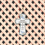 Rejoice in hope, be patient in tribulation, be constant in prayer. Romans 12:12 11.5" x 8" Cross Hanging Sign | Rustic Twine | Inspiring Religious Bible Decor
