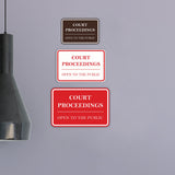 Signs ByLITA Classic Framed Court Proceedings Open to the Public Door or Wall Sign Durable ABS Plastic | Laser Engraved | Easy Installation | Courtroom