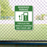 Portrait Round Plus Reserved Parking For Electric Vehicle Charging Only Hour Limit Door or Wall Sign | Electric Vehicle Charging Station | Parking