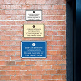 Signs ByLITA Classic Framed For Courtroom Information, Please Inquire at the Front Desk Door or Wall Sign Durable ABS Plastic | Laser Engraved | Easy Installation | Courtroom