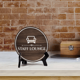 Staff Lounge Circle Table Sign with Acrylic Stand (5x5") | Business Workplace Staff Break Room Sign
