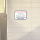 Classic Framed Plus Parking Lot Notice: We Accept No Liability For Cars or Personal Property Damaged or Stolen On These Premises Wall or Door Sign| Easy Installation | Disclaimer Waiver Notice