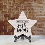 Sign ByLITA Employees Must Wash Hands, Wood Color Star Table Sign (6"x5")