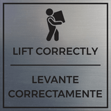 Signs ByLITA Square Lift Correctly Wall or Door Sign | Spanish Bilingual Warehouse Health and Safety Signs