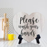Signs ByLITA Heart Please Wash Your Hands, Wood Color, Table Sign (6"x5")