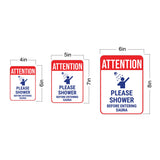 Portrait Round Plus Attention Please Shower Before Entering Sauna Wall or Door Sign | Indoor Gym Signage