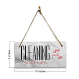 Cleaning Supplies 5x10 Hanging Plus Wall or Door Sign | Rustic Twine | Range of Vibrant Decor Styles | Room Signs For Home and Business