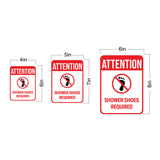 Portrait Round Plus Attention Shower Shoes Required Wall or Door Sign | Indoor Gym Signage