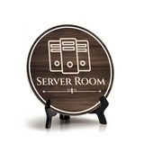 Server Room Circle Table Sign with Acrylic Stand (5x5") | Office Building Maintenance Sign